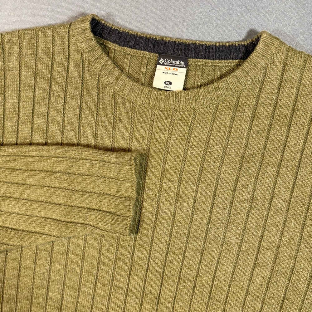 Columbia Ribbed Wool Blend Crewneck Sweater XCQ Gorpcore X-Large Olive Green